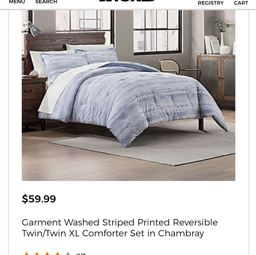 Garment washed twin/twin XL reversible comforter s